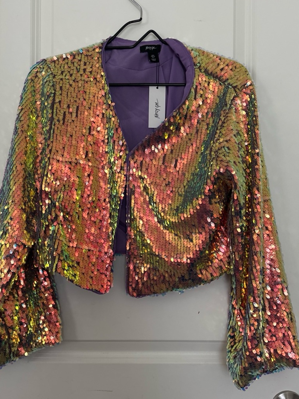 Nasty Gal Iridescent Multi-Color Sequin Cropped Blazer